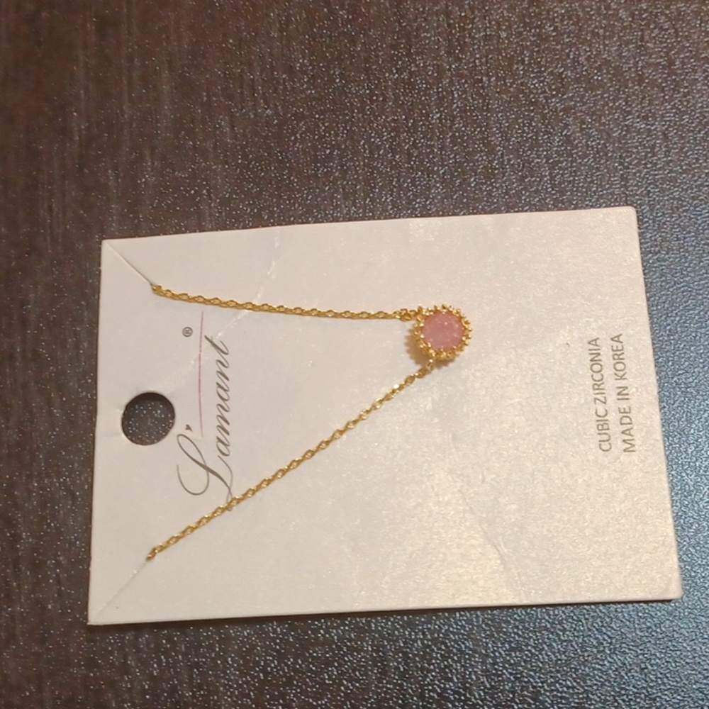 Delicate Gold Necklace with Pink Pendant